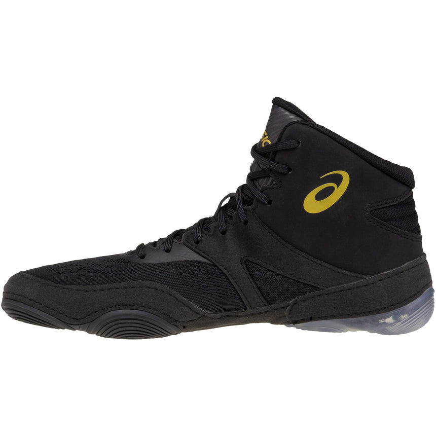 ASICS Split Elite Wrestling Shoes in Black and Gold side view 2