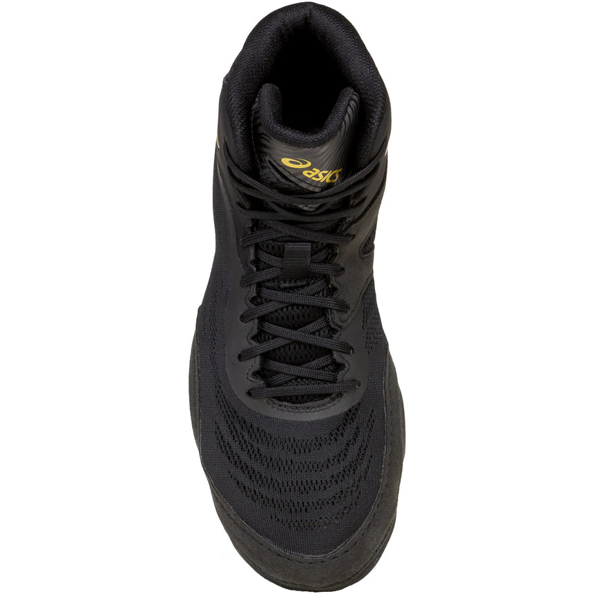 ASICS Split Elite Wrestling Shoes in Black and Gold top view