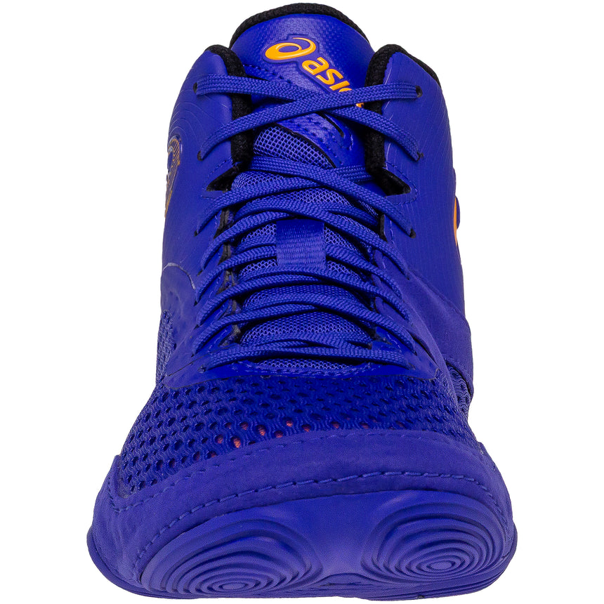 ASICS Split Elite Wrestling Shoes in Royal and Orange front view