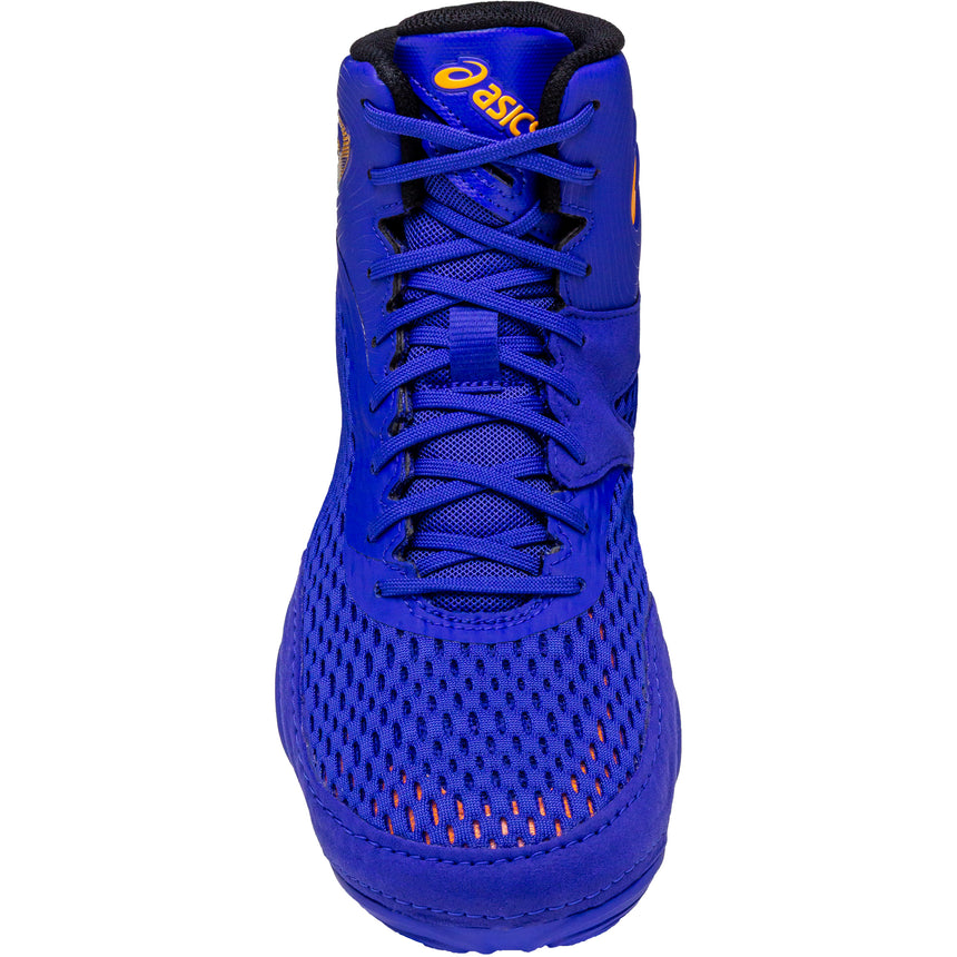 ASICS Split Elite Wrestling Shoes in Royal and Orange top view