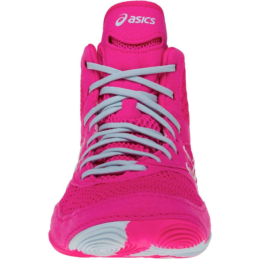ASICS Women’s MatBlazer Wrestling Shoes in Pink and Silver front view