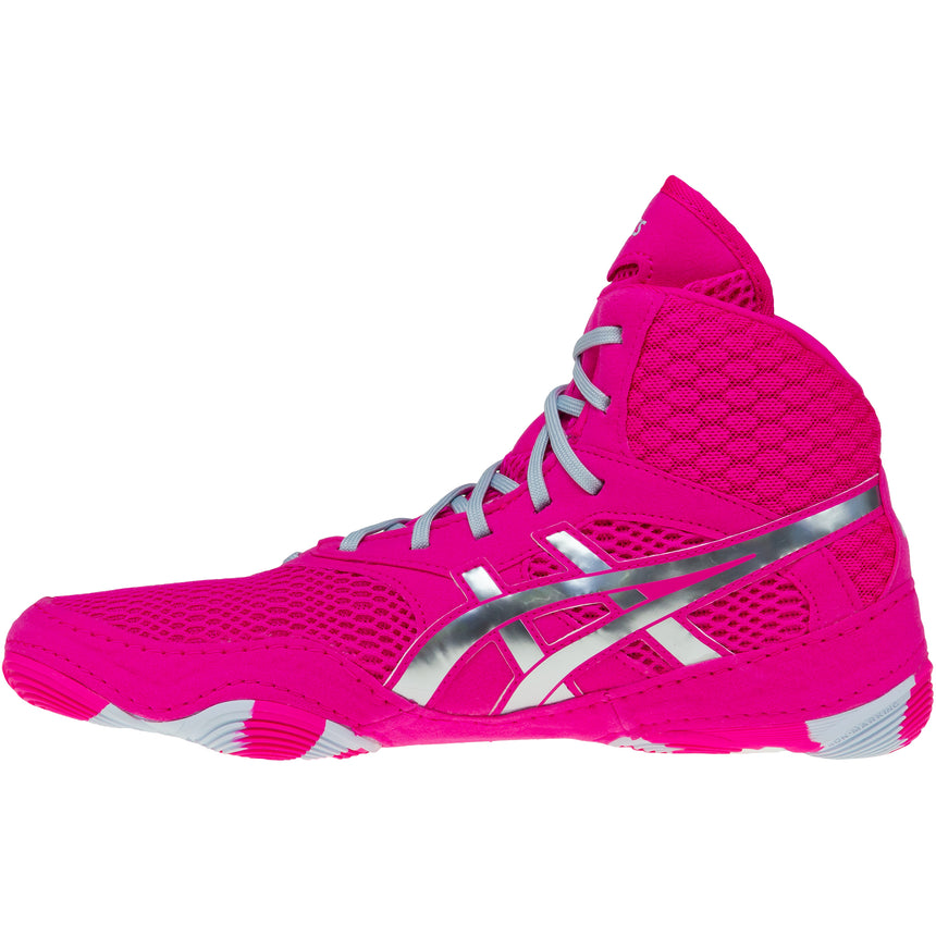 ASICS Women’s MatBlazer Wrestling Shoes in Pink and Silver side view 2