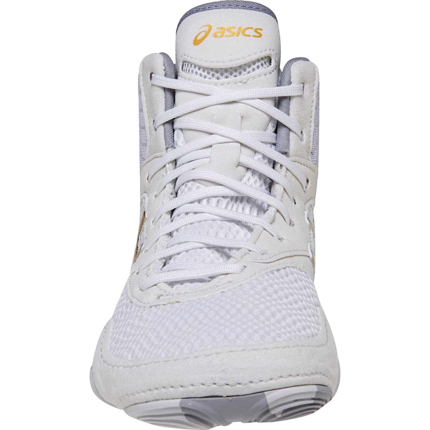 ASICS Women’s MatBlazer Wrestling Shoes in White and Gold front view