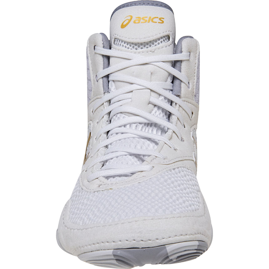 ASICS Women’s MatBlazer Wrestling Shoes in White and Gold front view