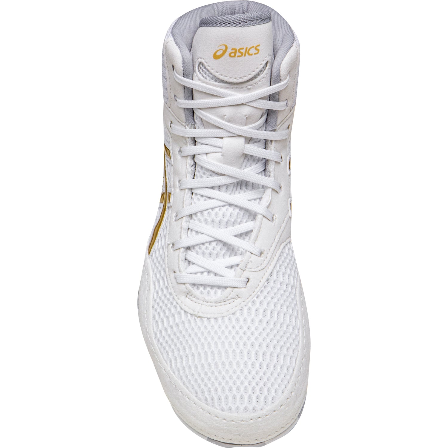 ASICS Women’s MatBlazer Wrestling Shoes in White and Gold front view 2