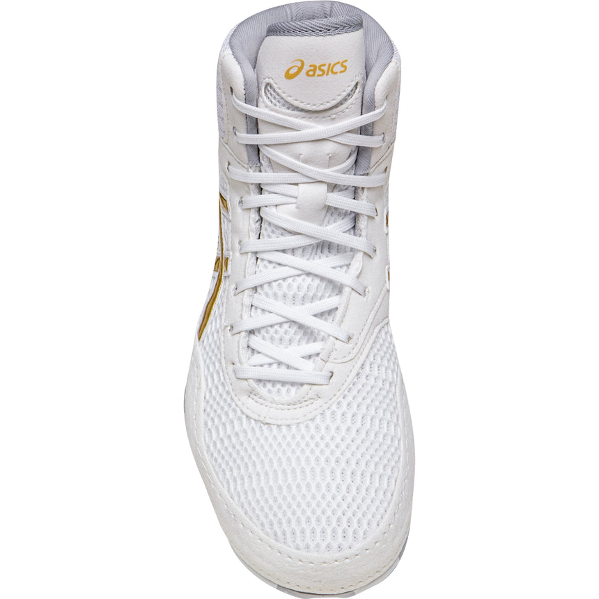 ASICS Women’s MatBlazer Wrestling Shoes in White and Gold front view 2