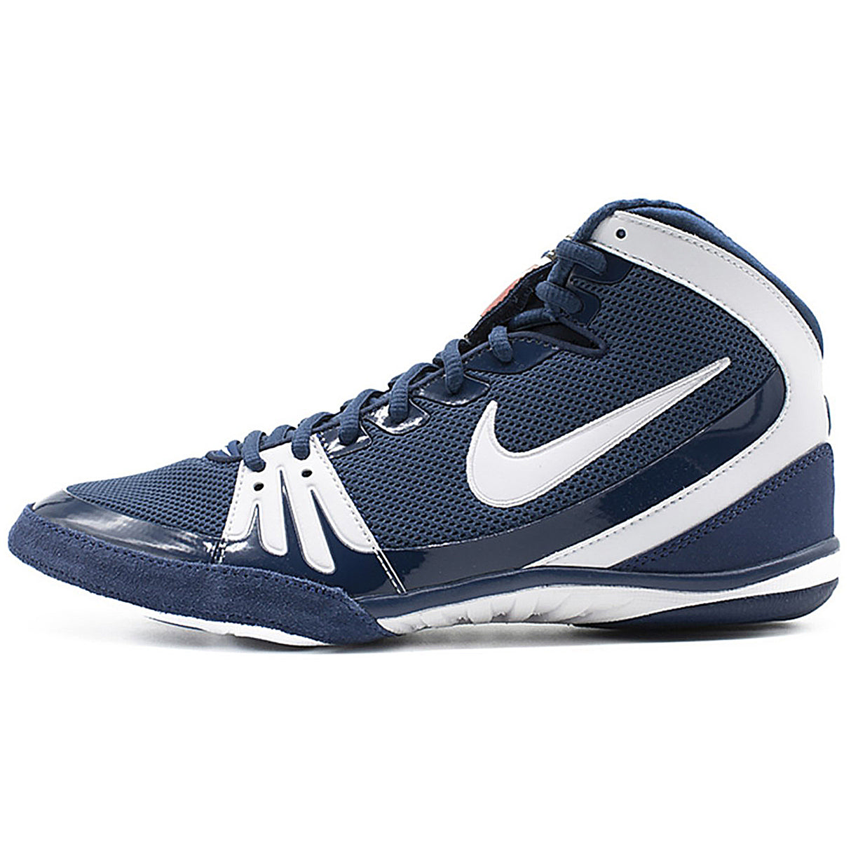 Nike Freek Wrestling Shoes in Navy Blue and White from the side 2