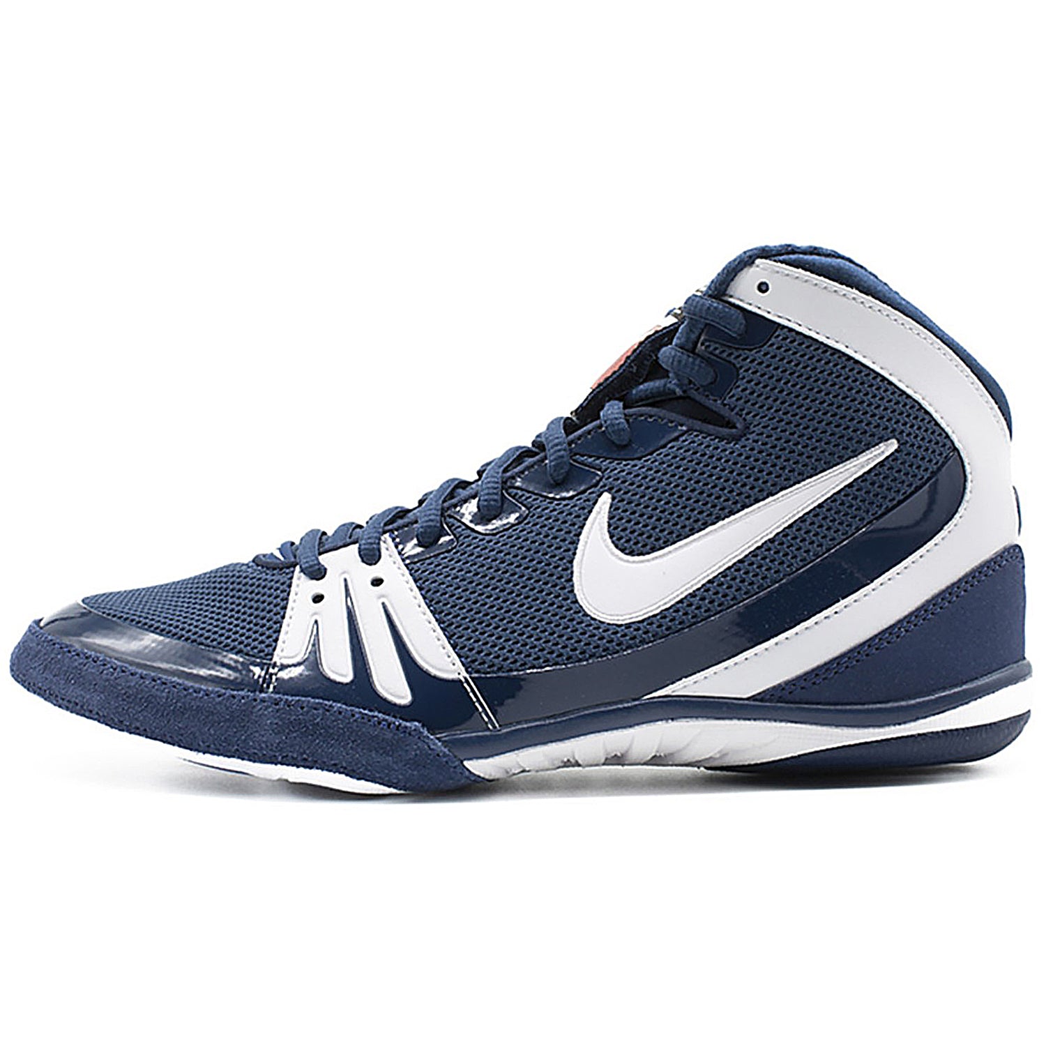 Nike Freek Wrestling Shoes in Navy Blue and White from the side 2