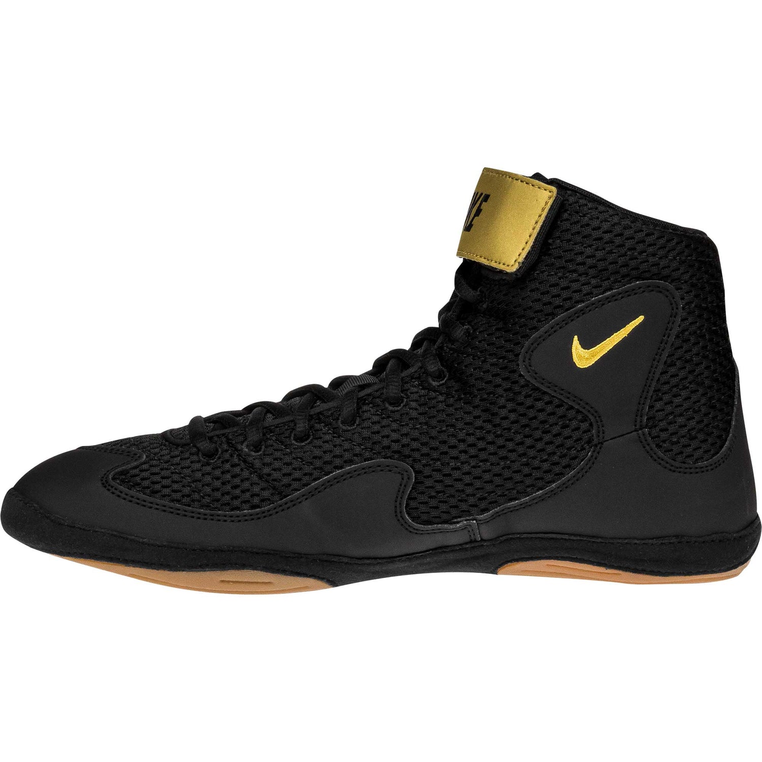Nike Inflict 3 Wrestling Shoes in Black and Gold side view 2