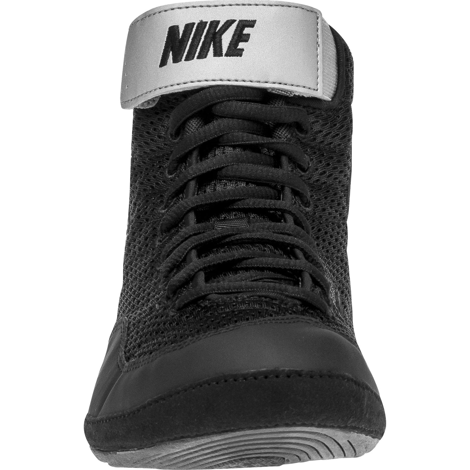 Nike Inflict 3 Wrestling Shoes in Black and Silver front view