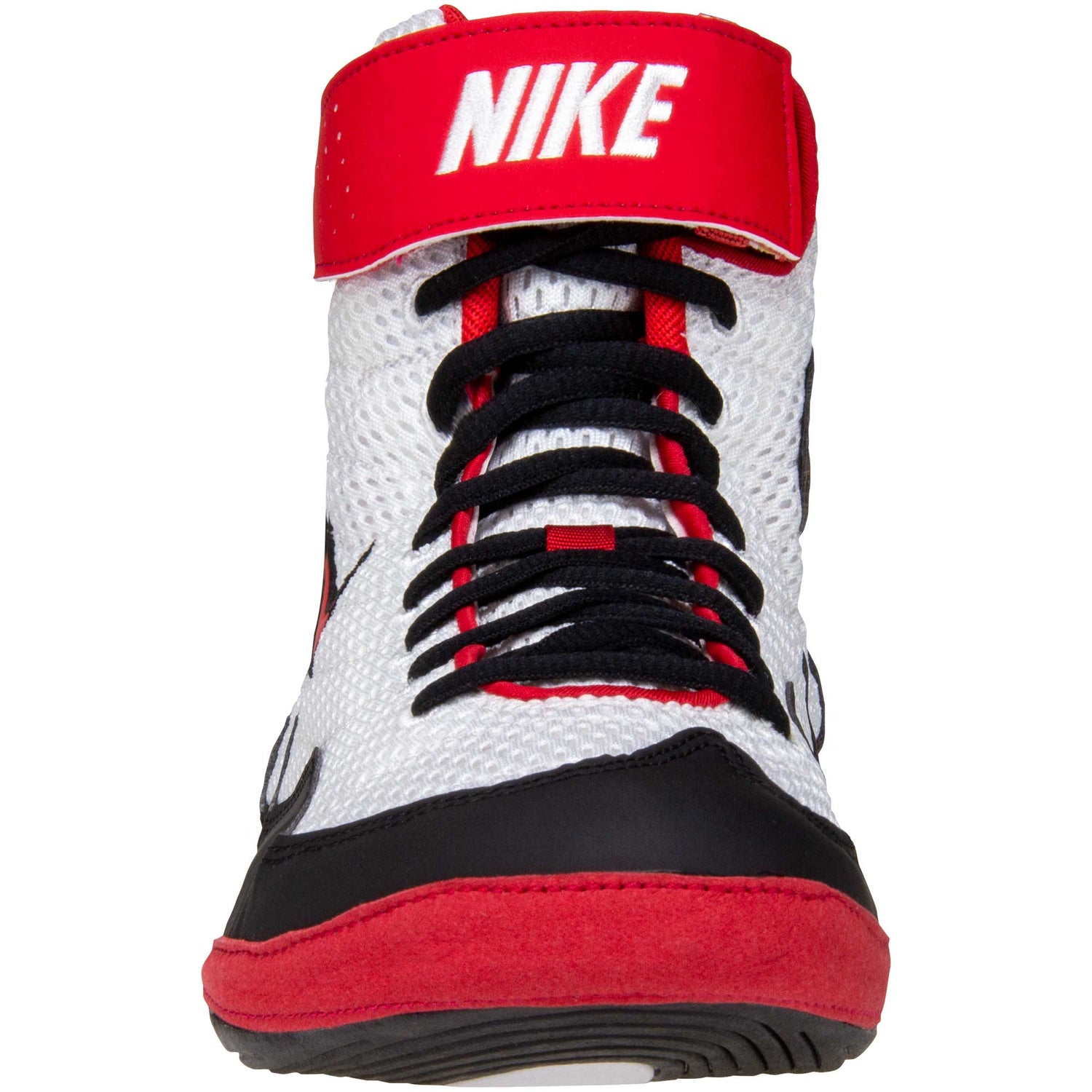 Nike Inflict 3 Wrestling Shoes in White, Red, and Black front view