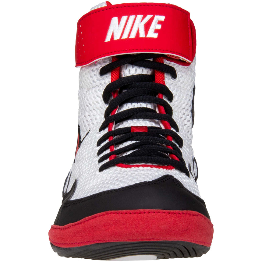 Nike Inflict 3 Wrestling Shoes in White, Red, and Black front view