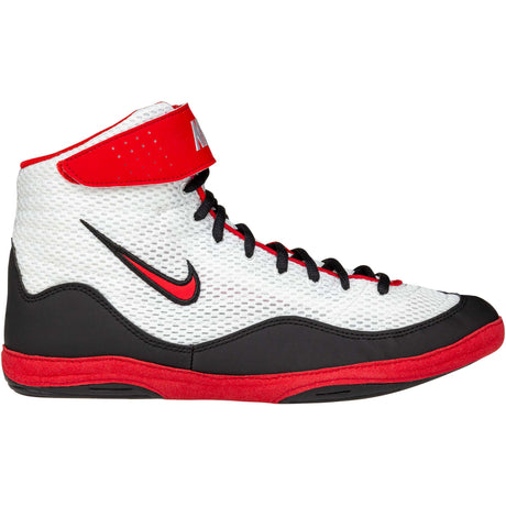 Nike Inflict 3 Wrestling Shoes in White, Red, and Black side view