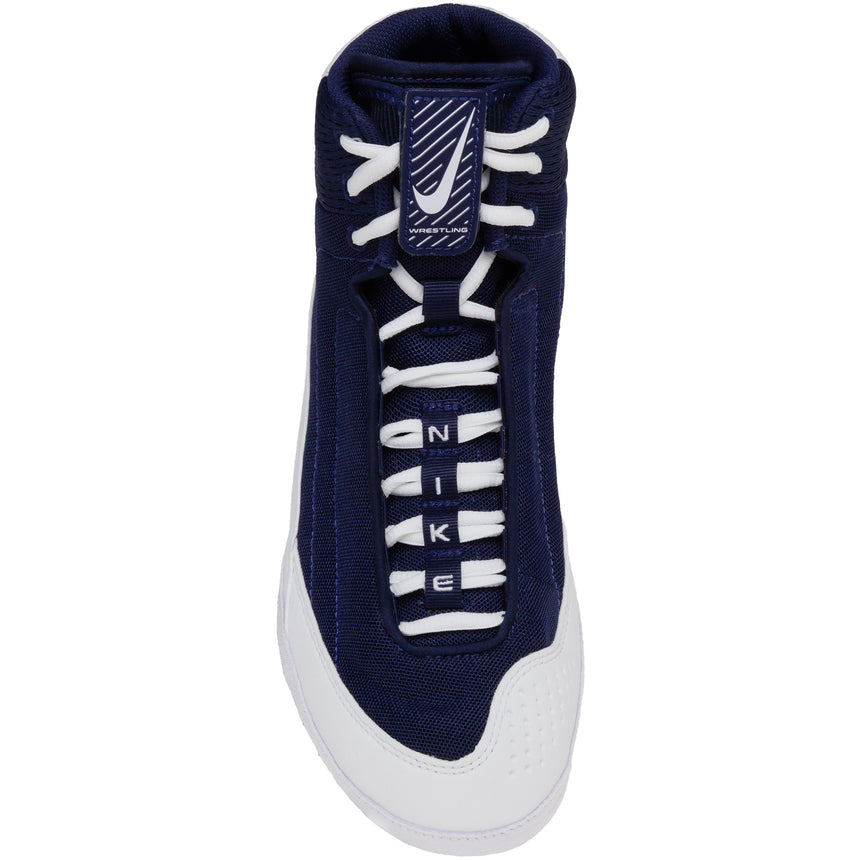 Nike Inflict 4 Wrestling Shoes in Navy and White top view