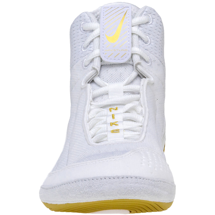 Nike Inflict 4 Wrestling Shoes in White and Gold front view
