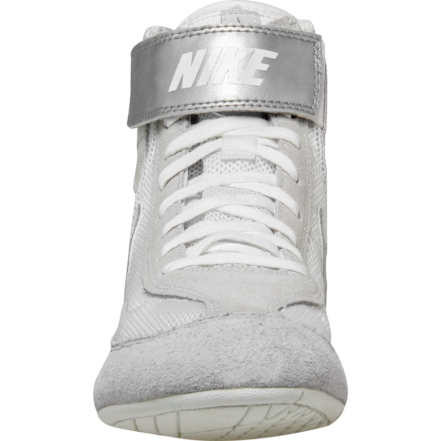 Nike SpeedSweep VII Wrestling Shoes in White and Silver front view