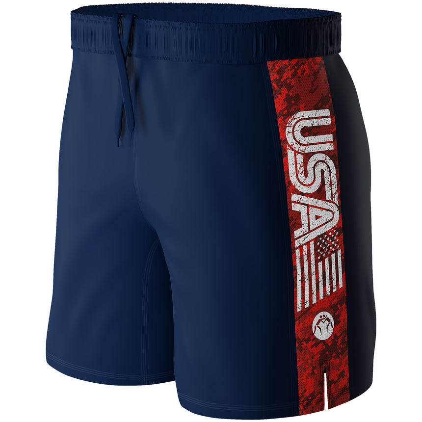 WrestlingMart USA SLANT FLAG Performance Wrestling Shorts