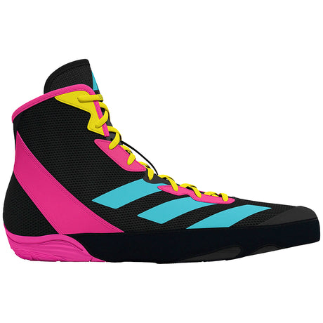 Adidas Adizero 2025 Edition Wrestling Shoes in Black, Cyan and Pink side view
