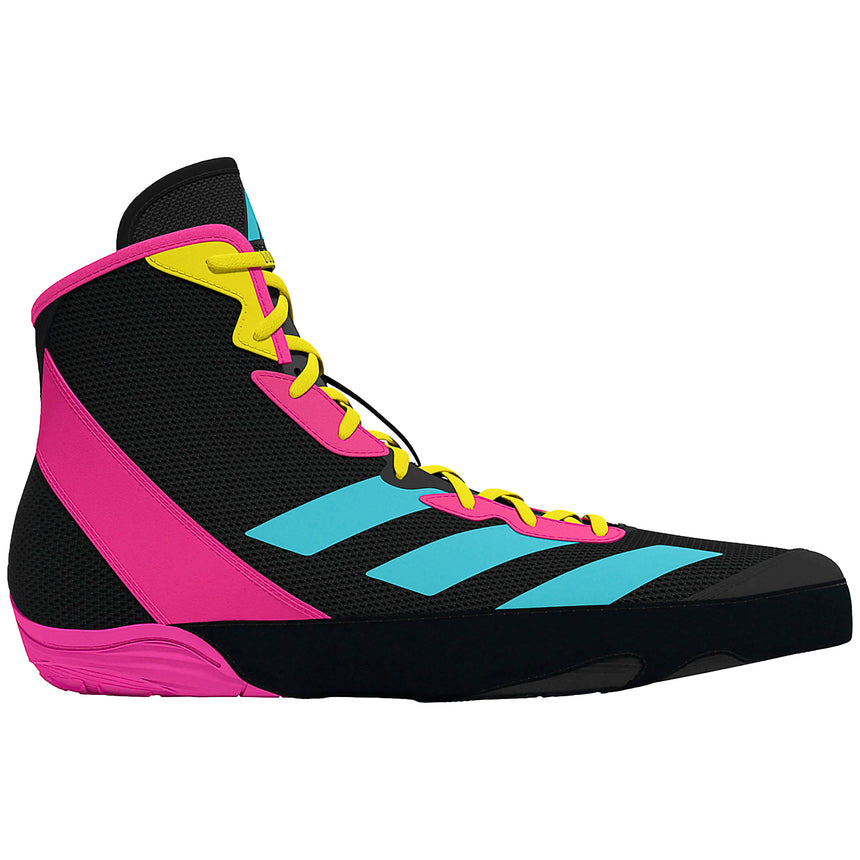 Adidas Adizero 2025 Edition Wrestling Shoes in Black, Cyan and Pink side view