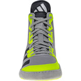 Adidas Adizero 7 Wrestling Shoes in Grey, Black, and Yellow front view