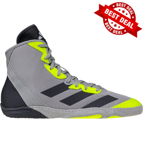 Adidas Adizero 7 Wrestling Shoes in Grey, Black, and Yellow side view