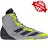 Adidas Adizero 7 Wrestling Shoes in Grey, Black, and Yellow side view