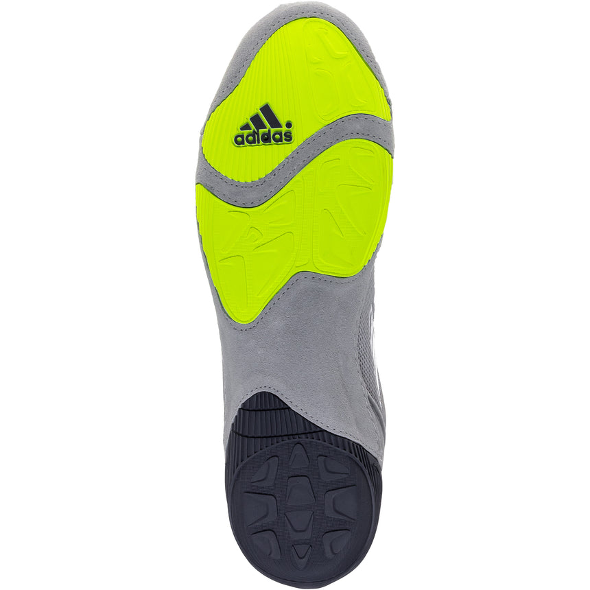 Adidas Adizero 7 Wrestling Shoes in Grey, Black, and Yellow sole view