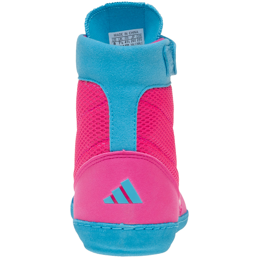Adidas Combat Speed 4 Wrestling Shoes in Pink, White and Cyan back view