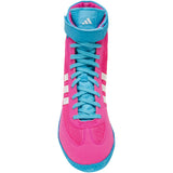 Adidas Combat Speed 4 Wrestling Shoes in Pink, White and Cyan top view