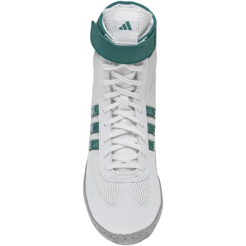 Adidas Combat Speed 4 Wrestling Shoes in White, Teal and Grey top view