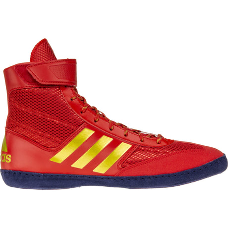 Adidas Combat Speed 5 Wrestling Shoes in Red, Gold, and Navy side view