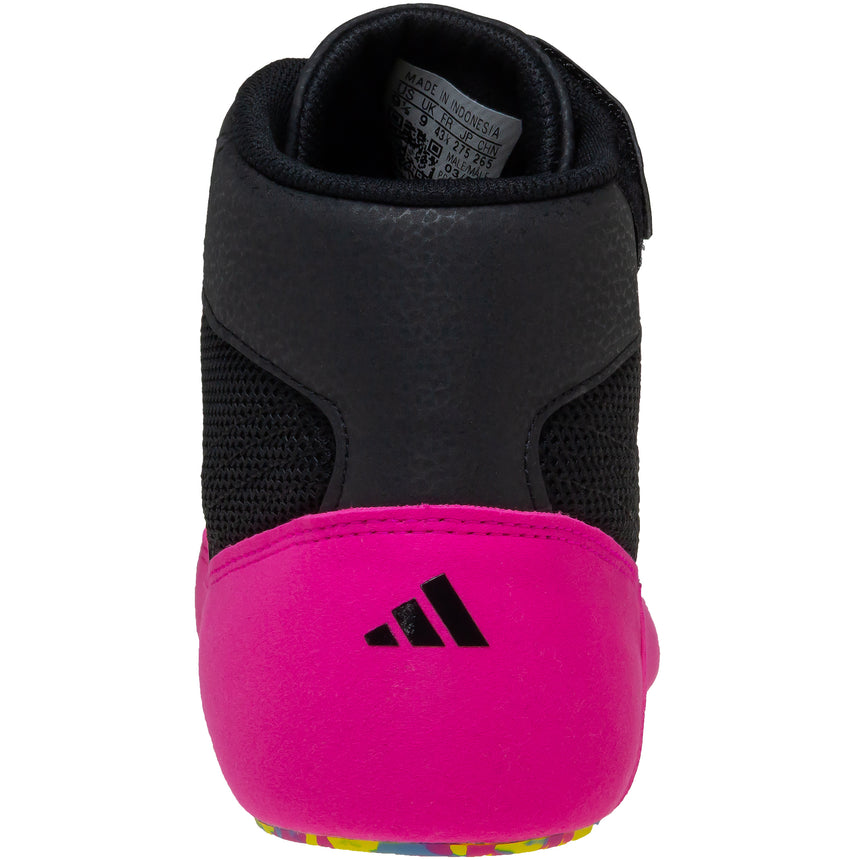Adidas HVC 2 Kids Wrestling Shoes in Black, Cyan, and Pink back view