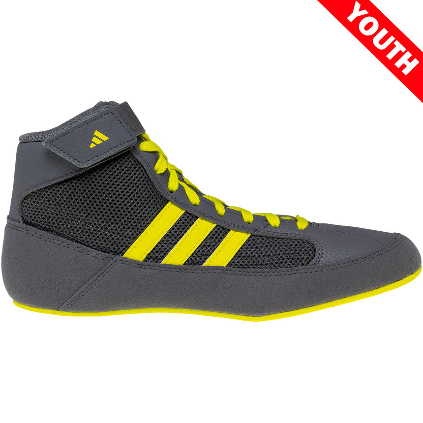 Adidas HVC 2 Kids Wrestling Shoes in Grey and Yellow side view