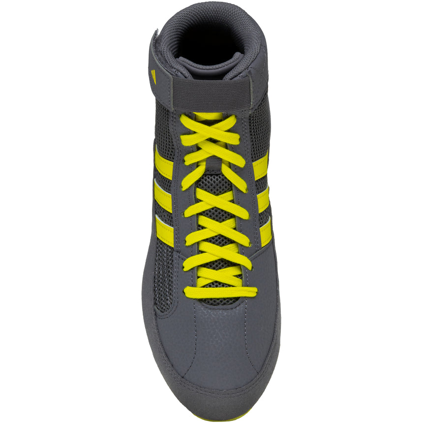 Adidas HVC 2 Kids Wrestling Shoes in Grey and Yellow top view
