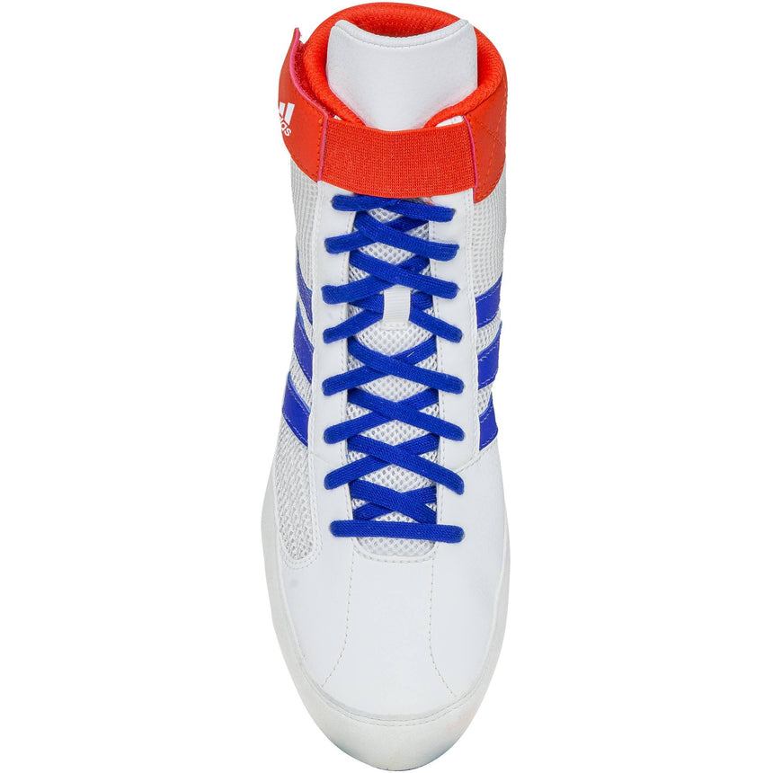 Adidas HVC 2 Wrestling Shoes 2024 Edition in White, Red and Blue top view