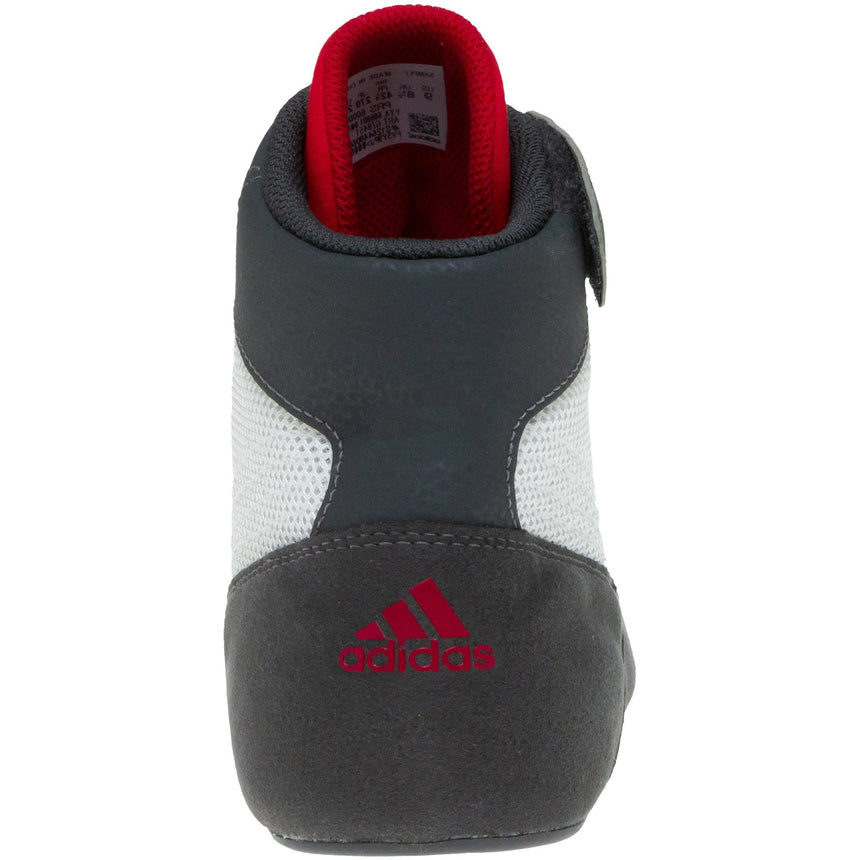 Adidas HVC 2 Wrestling Shoes in White, Grey, and Red back view