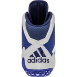 Adidas Mat Wizard 5 Wrestling Shoes in Blue, Grey, and White back view
