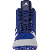 Adidas Mat Wizard 5 Wrestling Shoes in Blue, Grey, and White front view