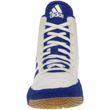 Adidas Tech Fall 2 Closeout Wrestling Shoes in White and Royal front view