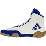 Adidas Tech Fall 2 Closeout Wrestling Shoes in White and Royal side view 2