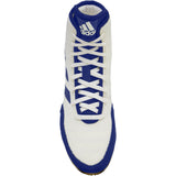 Adidas Tech Fall 2 Closeout Wrestling Shoes in White and Royal top view