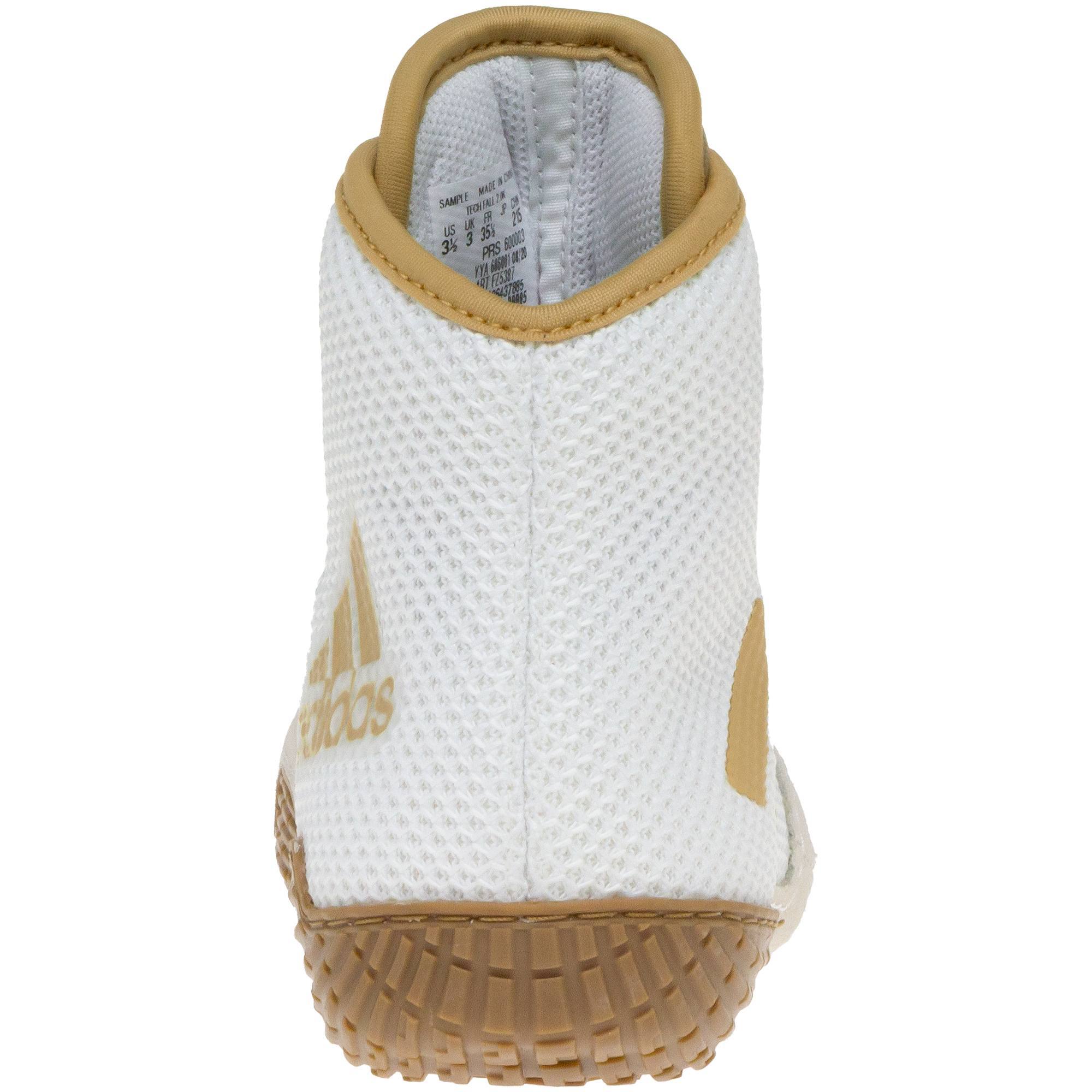 Adidas Tech Fall 2 Kids Wrestling Shoes in White and Gold back view