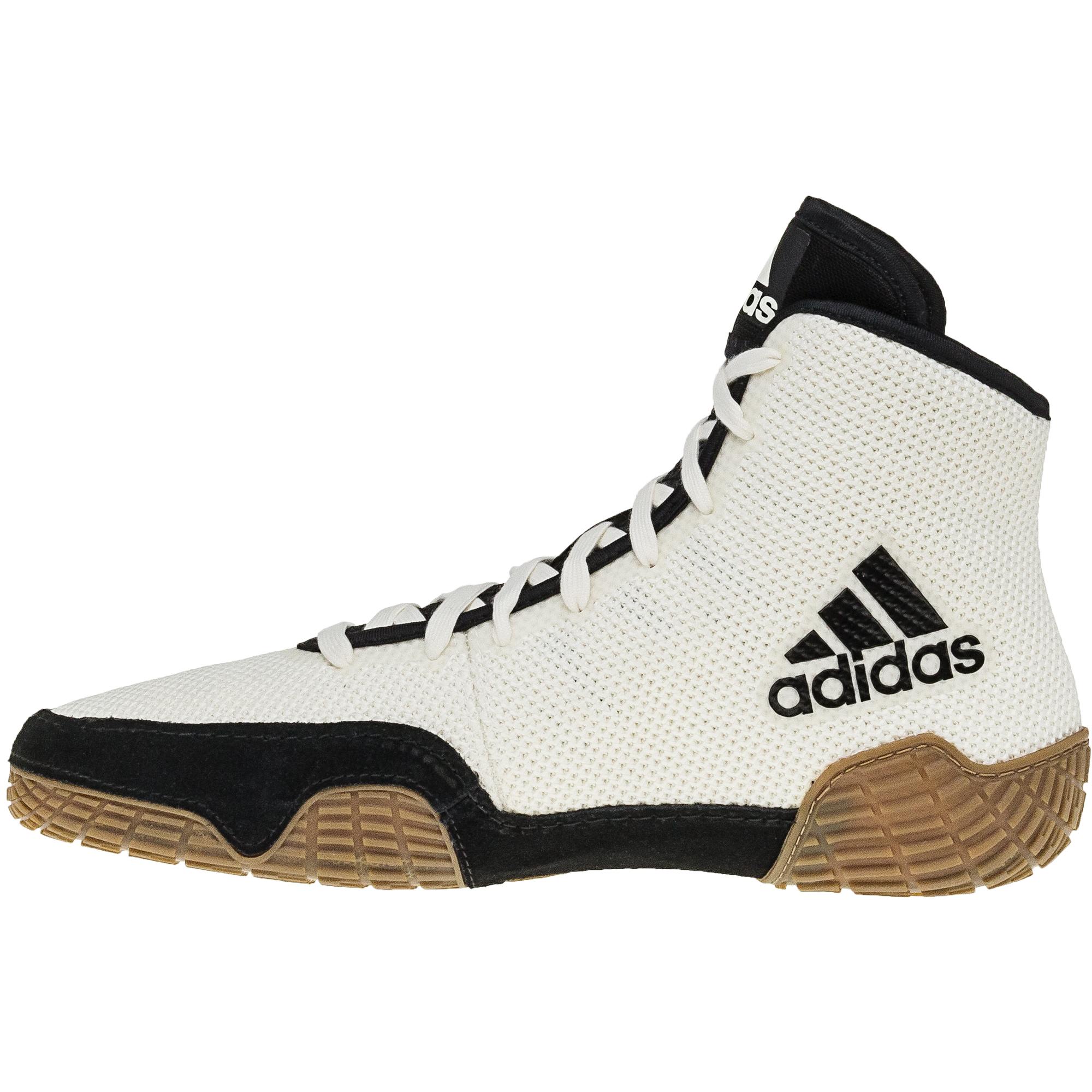 Adidas Tech Fall 2 Wrestling Shoes in White, Black and Gum side view 2