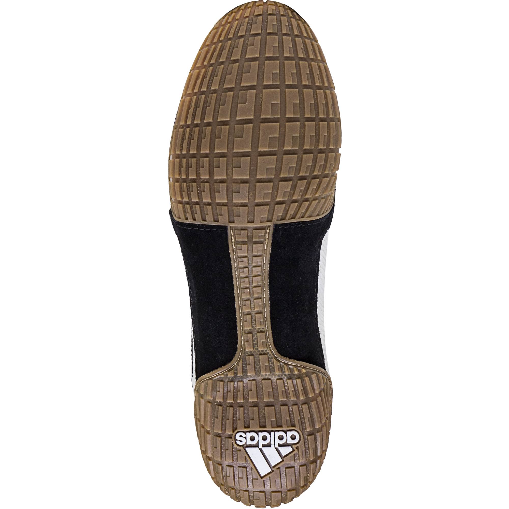 Adidas Tech Fall 2 Wrestling Shoes in White, Black and Gum sole view