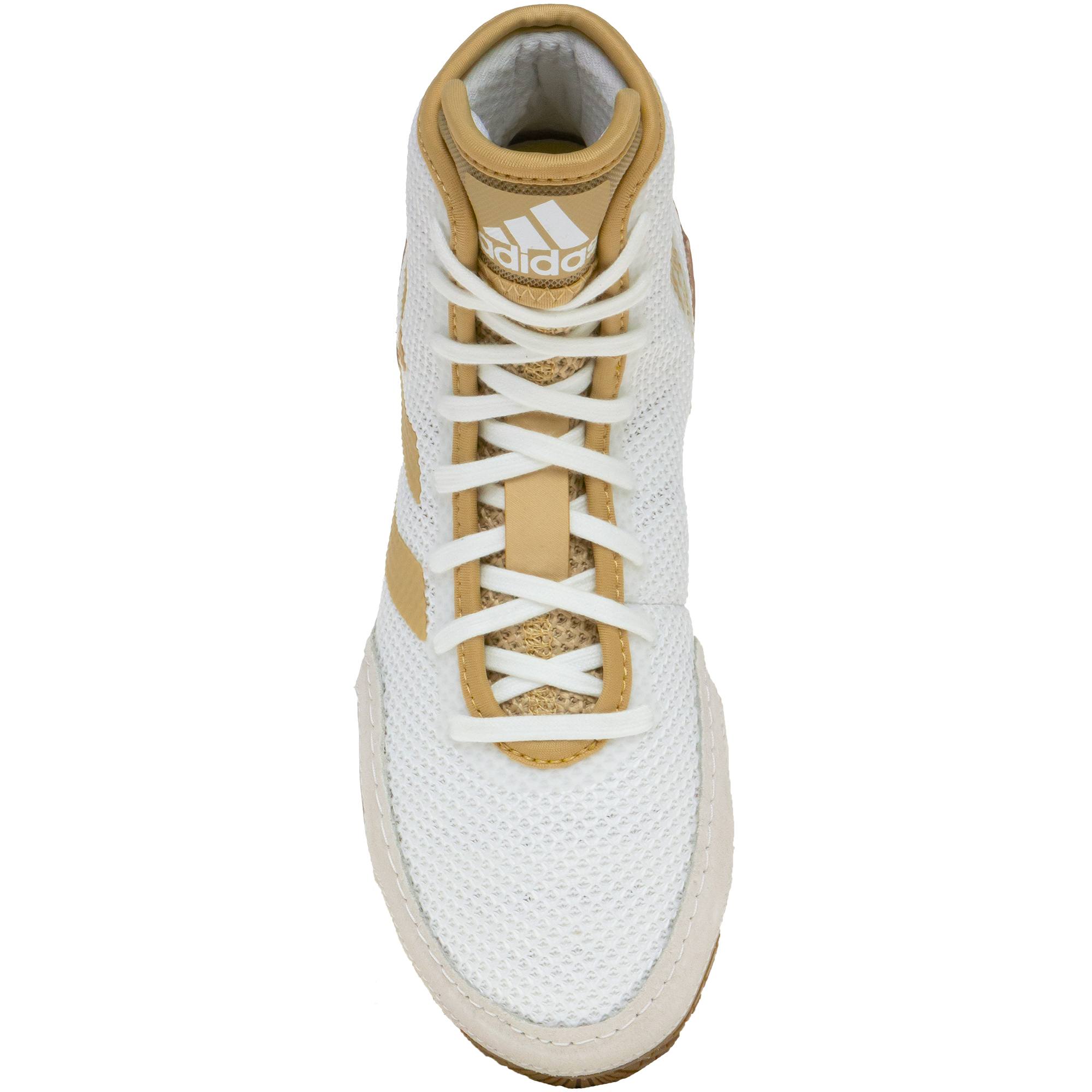 Adidas Tech Fall 2 Wrestling Shoes in White and Gold top view