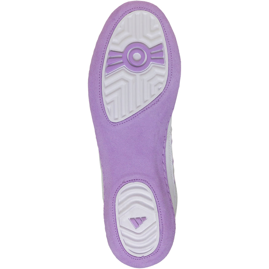 Adidas Women’s Combat Speed 4 Wrestling Shoes in White and Purple sole view
