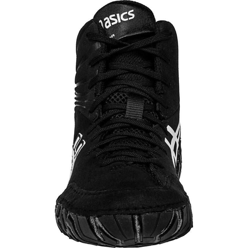ASICS Aggressor 5 Wrestling Shoes in Black and White front view