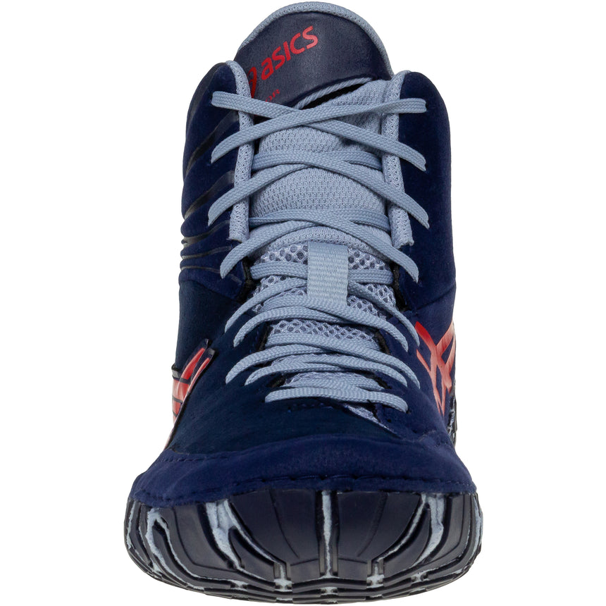 ASICS Aggressor 5 Wrestling Shoes in Dark Blue and Red front view