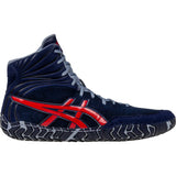 ASICS Aggressor 5 Wrestling Shoes in Dark Blue and Red side view