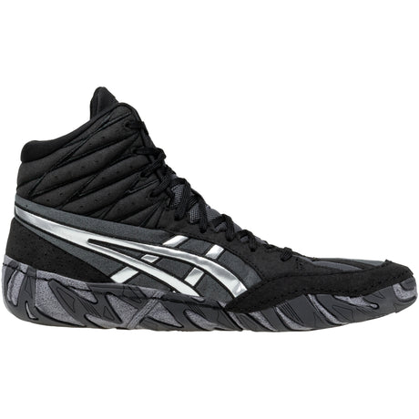 ASICS Aggressor 6 Wrestling Shoes in Black and Silver side view